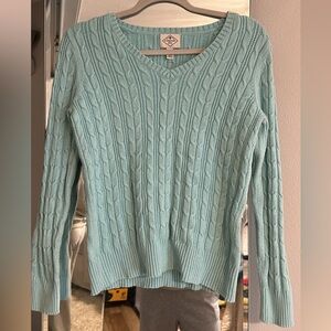 St. John's Bay Aqua V-Neck Cable Knit Sweater